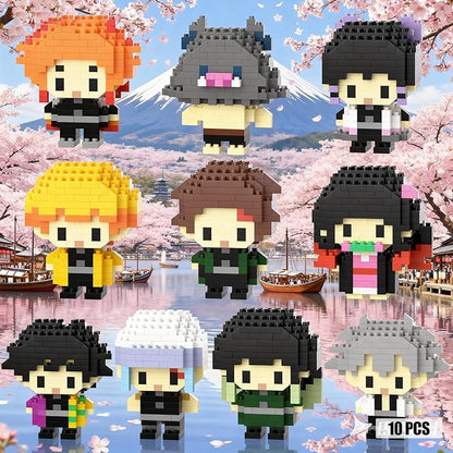 10 Kill Demon Anime Figures Building Block Kit Set Top Popular Monster Slayer Characters Micro Brick Models Head Japanese Manga Toy Merch Collectible Valentine's Day Gift for Fans Teen 14+(2000PCS)