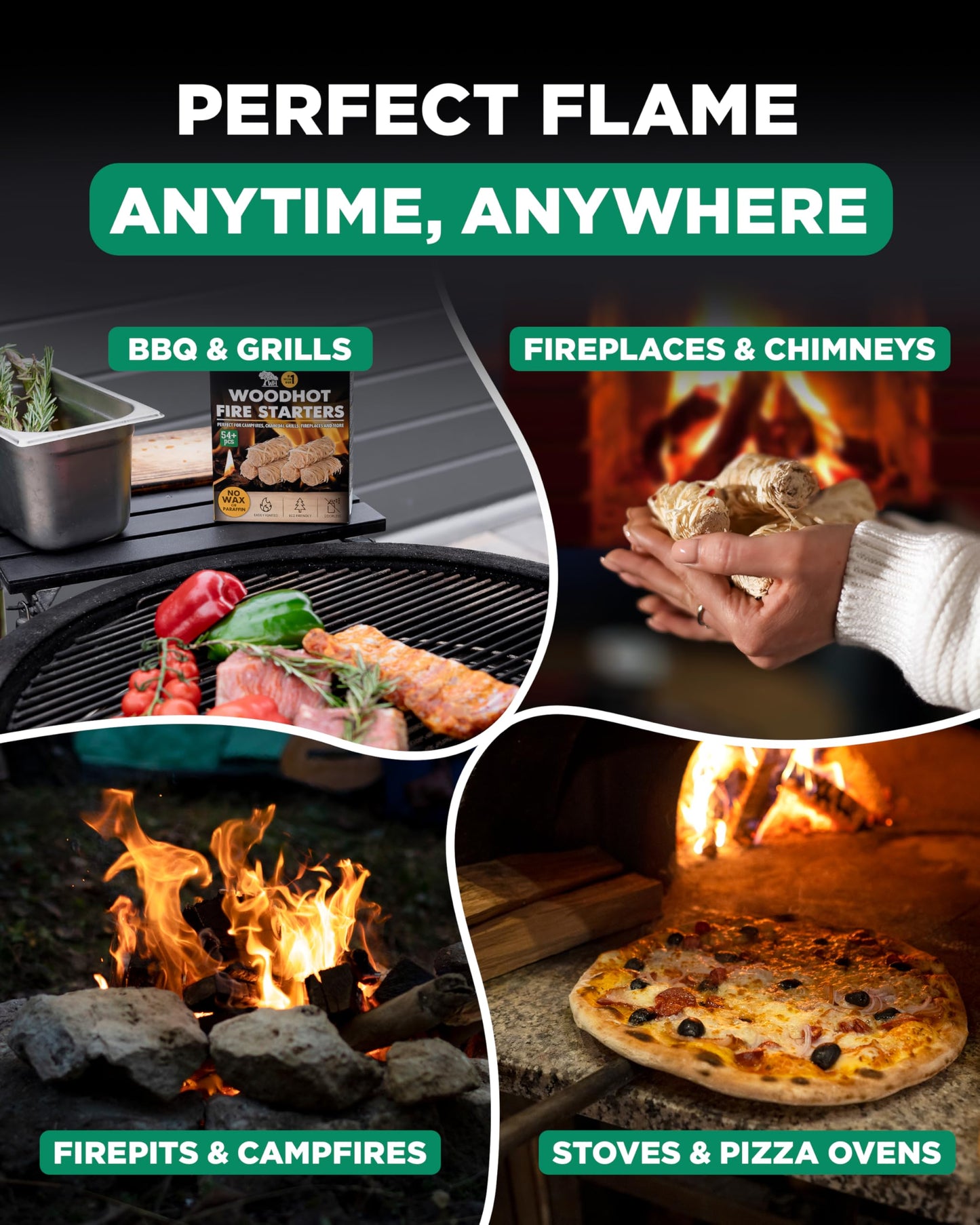WH Natural Fire Starters 5 lb and 10 lb Bundle, 15 lb Total, 555 Pcs, Long Burning Odorless Charcoal Starters for Campfires, Grill, BBQ, Fire Pit, Fireplace, Wood Stove, Pizza Oven, Quick Ignite