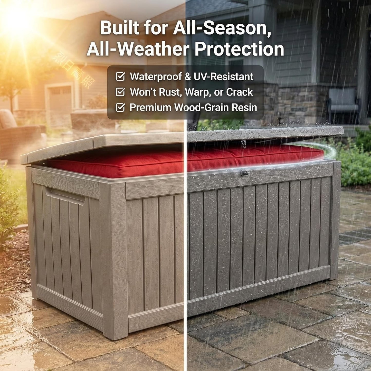 Resin Deck Box 180 Gallon - Lockable Waterproof Outdoor Storage for Patio Furniture & Garden Tools