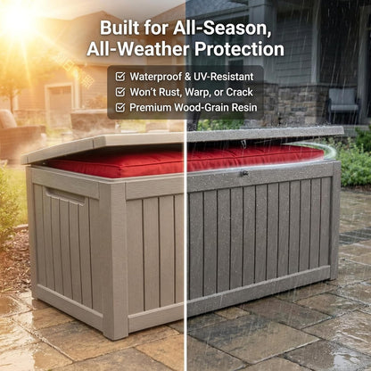 Resin Deck Box 180 Gallon - Lockable Waterproof Outdoor Storage for Patio Furniture & Garden Tools