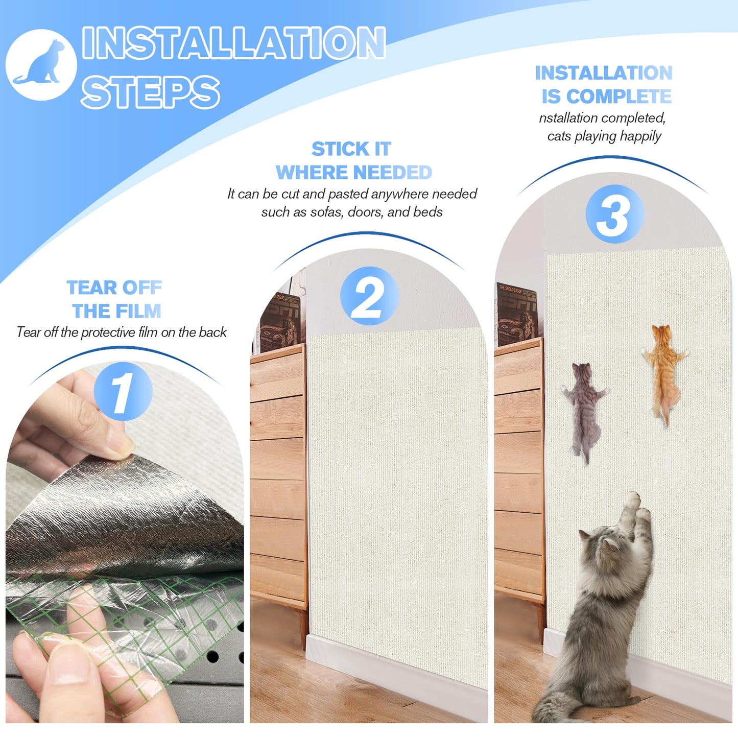 Cat Scratch Mat 5Pack,39.3"x15.7" Cat Scratching Mat Self-Adhesive Carpet Mat Trimmable, Cat Wall Shelves, Cat Scratcher Board,DIY Furniture Protecting Furniture Protector Sofa