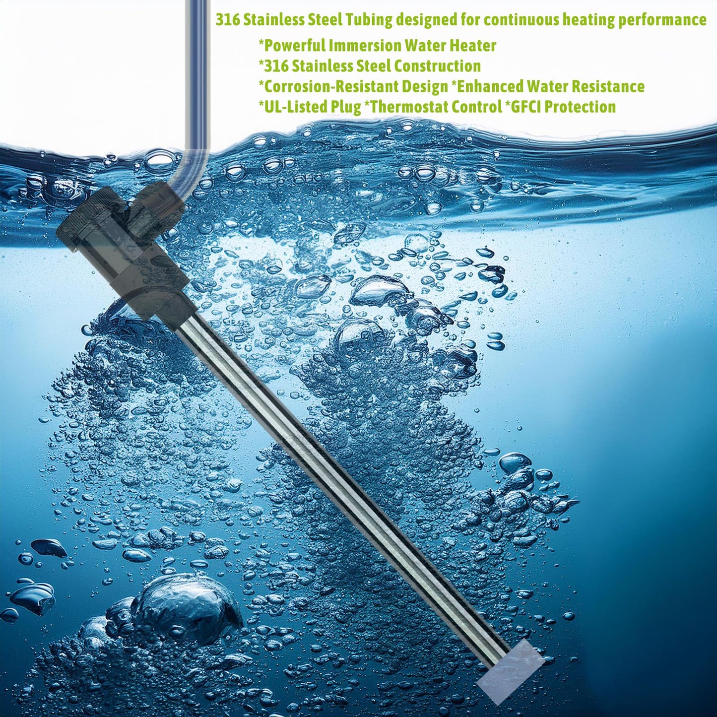 LINGLONGTEMP 2000W Submersible Hot Tub & Pool Portable Electric immersion Water Heater with Temp Control, GFCI for Swimming Pool, Pond, Bathtub, inflatable pool, Baptismal, above ground pool & Spa tub