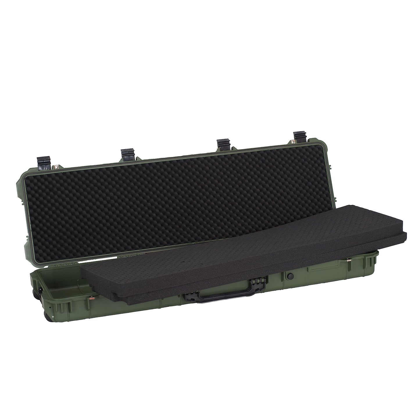 MEIJIA Portable IP67 Waterproof All Weather Hard Rifle Case with Rolling Wheels,Customizable Fit Foam Inserted,Soft Grip Handle,53x16.14x6.1inches (Green)
