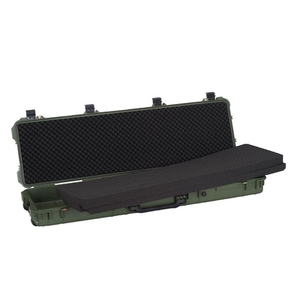 MEIJIA Portable IP67 Waterproof All Weather Hard Rifle Case with Rolling Wheels,Customizable Fit Foam Inserted,Soft Grip Handle,53x16.14x6.1inches (Green)