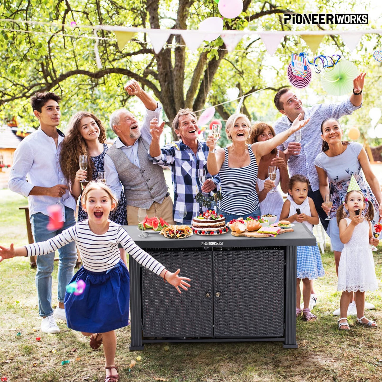 44" Propane Fire Pit Table, 50000BTU Rectangle Fire Table with Cover & Rain Cover, Sturdy Steel and Iron Fence Surface, CSA Safety Certified, Companion for Your Garden