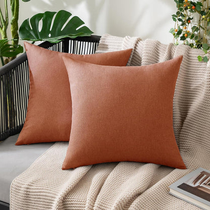 MIULEE Decorative Outdoor Throw Pillow Covers - Waterproof Faux Linen Cushions | 24x24 Inch Rust - Perfect for Summer Patio & Garden