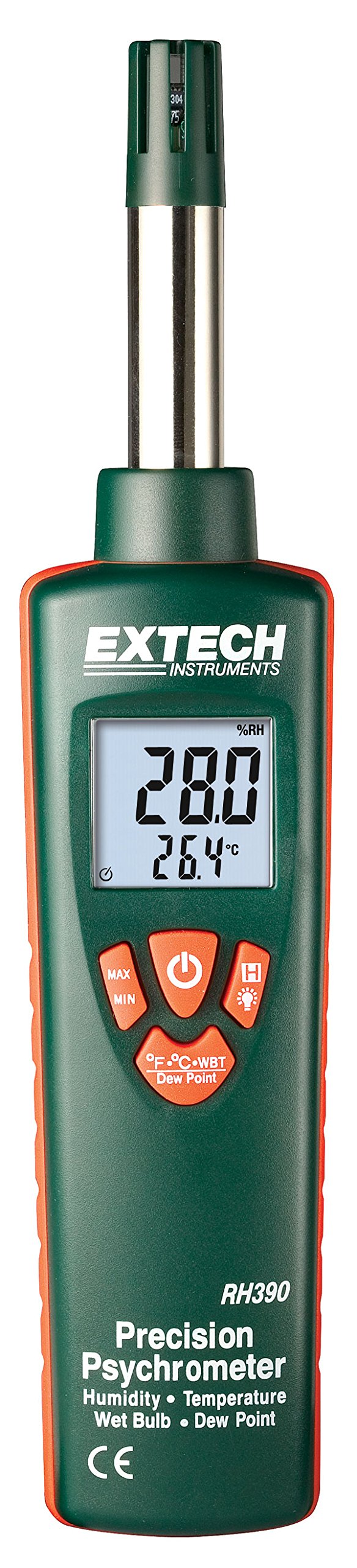 Extech RH390 Precision Psychrometer with Humidity, Temperature, Dew Point and Wet Bulb – Dual Probe Digital Meter with High Accuracy, Fast Response, Large LCD Display