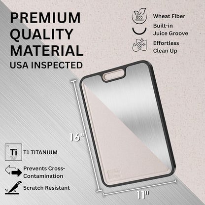 Titanium Cutting Board - 2-in-1 Double-Sided Food Grade Pure Titanium & PP | Large 16” × 11” for Easy Cleaning