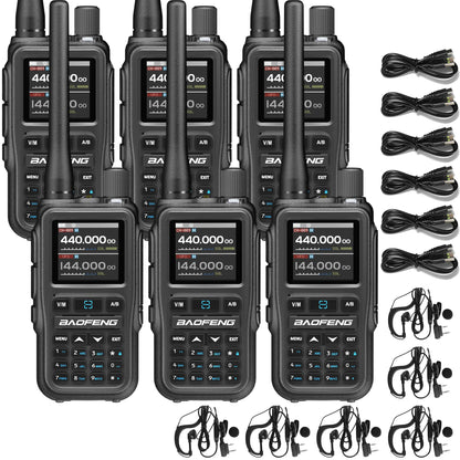 BAOFENG UV-5R MINI 6 Pack Ham Radio, 5W Dual Band Two Way Radio, 999 Channels with Wireless Programming, USB-C, VOX, for Security, Event Management, Warehouse, Farm, School and Business Use, Gray