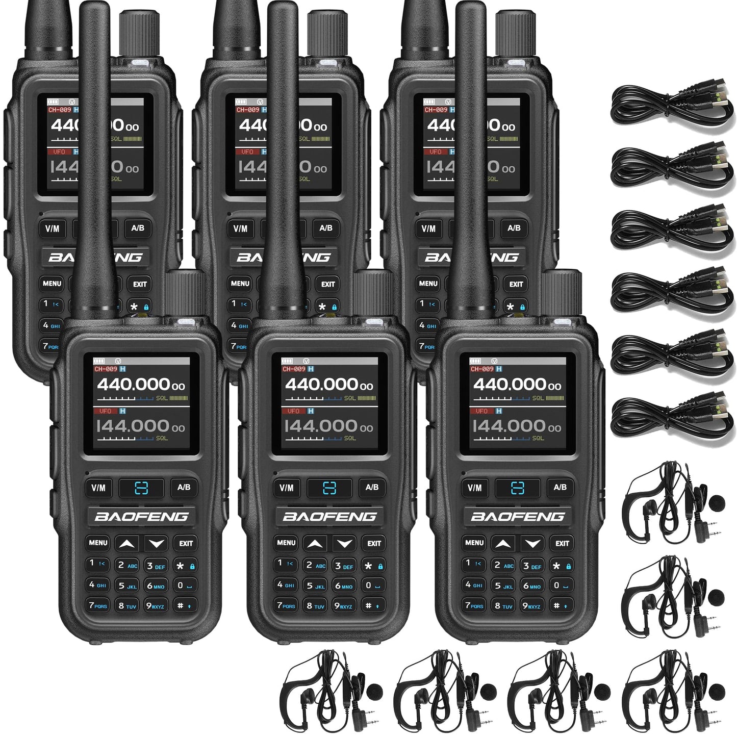 BAOFENG UV-5R MINI 6 Pack Ham Radio, 5W Dual Band Two Way Radio, 999 Channels with Wireless Programming, USB-C, VOX, for Security, Event Management, Warehouse, Farm, School and Business Use, Gray