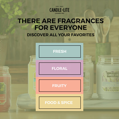 CANDLE-LITE Scented Evening Fireside Glow Fragrance, One 18 oz. Single-Wick Aromatherapy Candle with 110 Hours of Burn Time, Off-White Color, Jar
