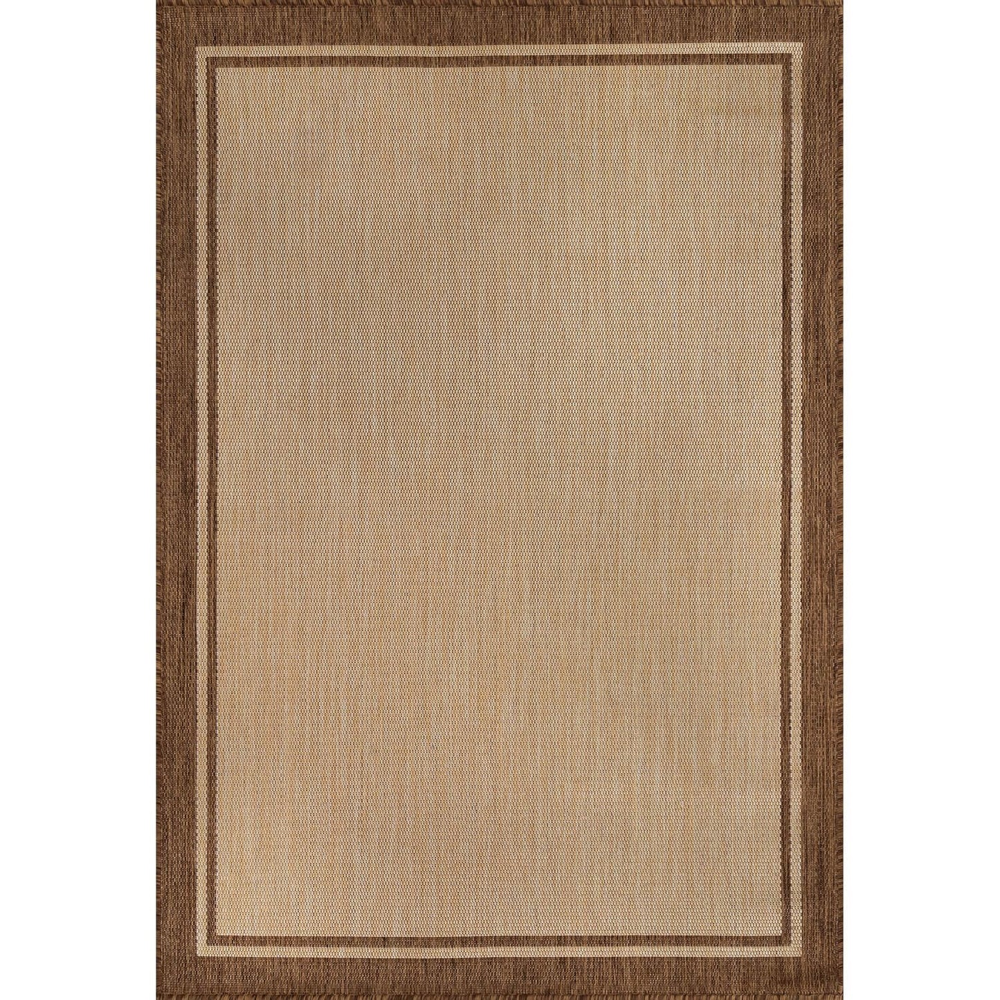 CAMILSON Outdoor Rug 8x10 Bordered Natural Brown Modern Area Rugs for Indoor and Outdoor Patios, Kitchen and Hallway Mats, Washable Porch Deck Outside Carpet (Border Jute, 8 x 10)