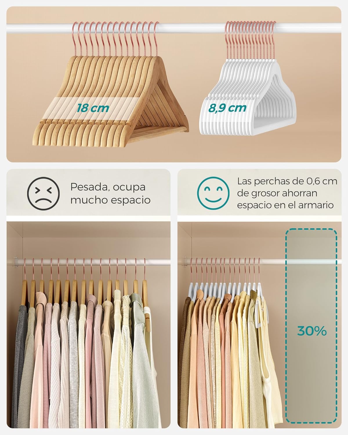 SONGMICS Slim Velvet Hangers - Non-Slip Clothes Hangers with Rose Gold Hooks | Space-Saving, 50 Pack, White