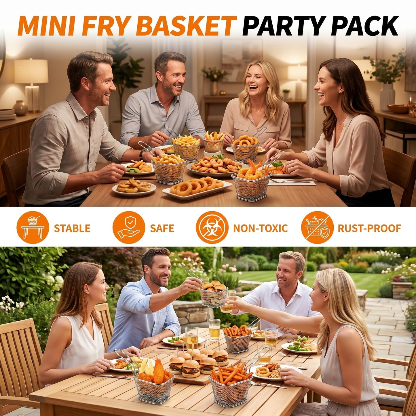 Potchen 96 Pcs Mini Square Fry Basket Stainless Steel French Fries Holder Deep Fryer Baskets Square Mesh Food Holder with Handle Table Serving Chips Baskets for Kitchen Restaurant Barbecue (Sliver)