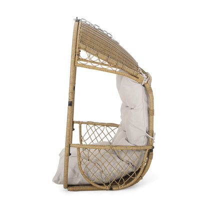 Christopher Knight Home Becky Wicker Hanging Chair with Cushion (Stand Not Included), Light Brown, Brown, Beige