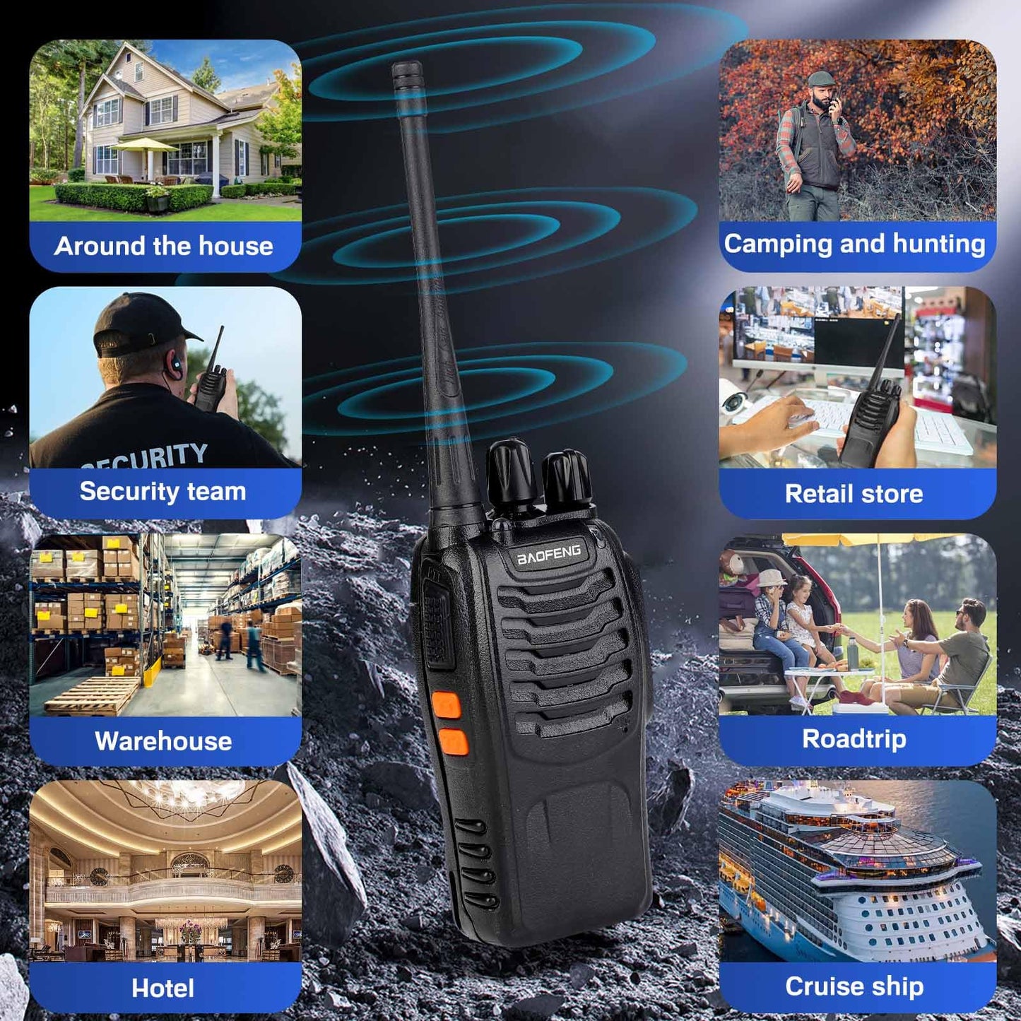 Baofeng Walkie Talkies 888S Rechargeable Long Range with Earpieces for Adults, 16 Channel Professional Radio Handheld Two Way Radios Li-ion Battery and Charger Included (20pack with 20earpiece)