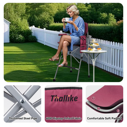 Thallike Foldable Directors Makeup Salon High Chair - Portable Camping Bar Height Folding Photoshoot Chairs with Stroage Bag Cup Holder Non-Slip Footrest, Supports 400 lbs Red Tall Director Chair