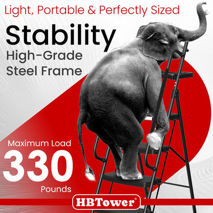 HBTower Step Ladder, 5 Step Ladder for Adults with Wide Anti-Slip Pedal, Step Stool Foldable with Handrails & Tool Tray, 330 Capacity for Home and Kitchen, Black