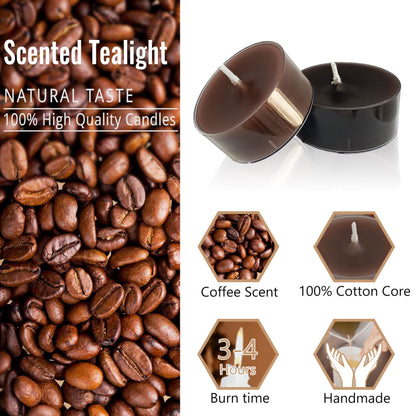 Tea Lights Gradation Brown Tea Candles Set of 24 – Tealight Candles with Coffee Scent, Long Burning Handmade Tealights for Wedding Meditation Home Decor Gift