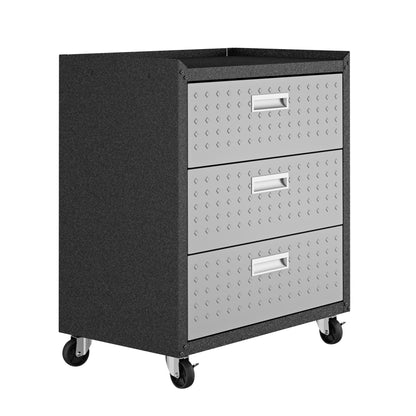 Manhattan Comfort Fortress Collection Convenient Durable Mobile Garage Chest Great for Tools and Supplies, Dark Charcoal Gray/Silver