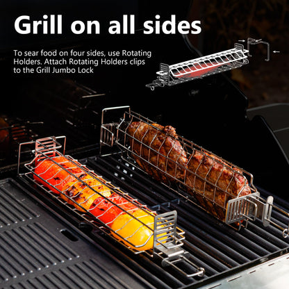 GRILL JUMBO - Set of Grate Basket Adjustable Meshes for Grilling for Charcoal, Gas Grill, Tandoor BBQ, Smoker for Home, Outdoor, Restaurant (Stainless steel, Grill Jumbo Basic)