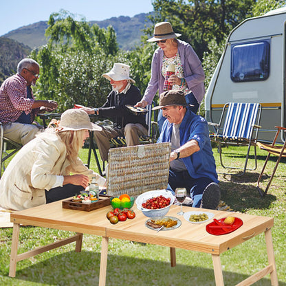 Zupemo Foldable Boho Wooden Picnic Table, No Assembly Required 60" x 30" Portable Outdoor Indoor Low Picnic Table for Floor Camping, Seating, Beach, Backyard, BBQ, Seats 6–8 People
