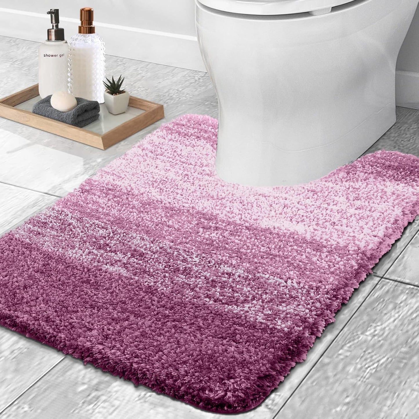 OLANLY Luxury U-Shaped Toilet Rugs - Extra Soft, Absorbent Microfiber Bath Mat | 24x24, Pinkish-Purple