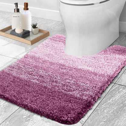 OLANLY Luxury U-Shaped Toilet Rugs - Extra Soft, Absorbent Microfiber Bath Mat | 24x24, Pinkish-Purple