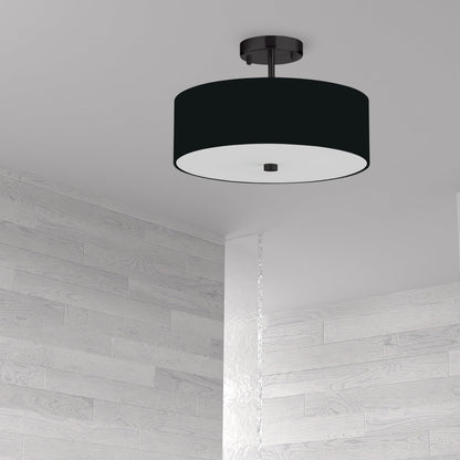 Dainolite Everly Semi Flush Light, 3-Light, 180W, Model 571-143SF-MB-BK, Black