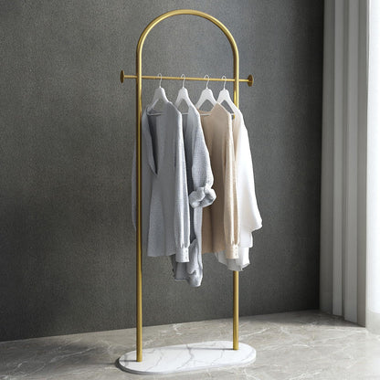 BUZUEY Freestanding Clothing Rack with Marble Base,Modern Gold Arch Garment Rack for Small Spaces,Sturdy Metal Coat Rack,Clothes Racks for Hanging Clothes in Bedroom,Closet,Entryway,Boutique Display