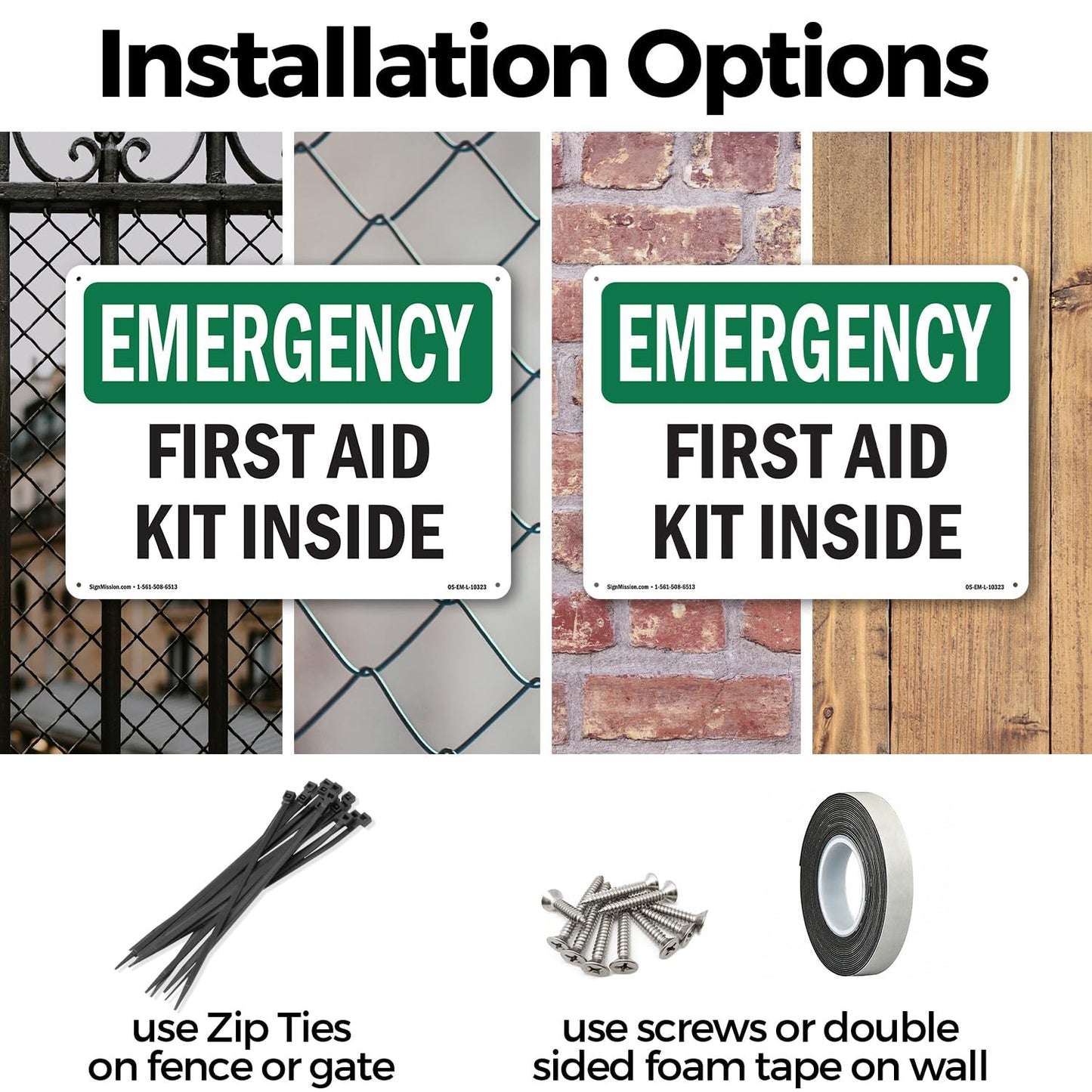 First Aid Kit Inside OSHA Emergency Aluminum Sign 18 Inch x 12 Inch - 5 Pack