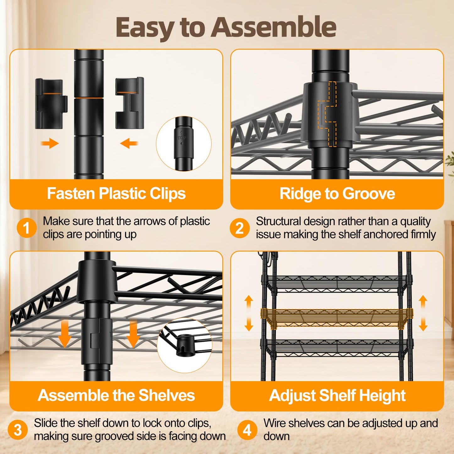 UEAKPIC Heavy Duty Wire Garment Clothes Rack, Adjustable Freestanding Expandable Clothing Rack with 4 Hanging Rods, 15.7" D x (70.9"-90.6") W x 76.8" H, Max Load 1000lbs, Black