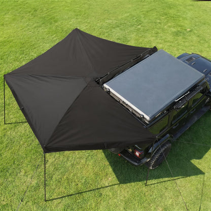Garvee 270 Degree Driver Side Car Awning, 6.6ft Pull-Out Vehicle Awning with Blackout Coating, 280G Ripstop Waterproof Sun Shelter for SUV Truck Van Camping, Black