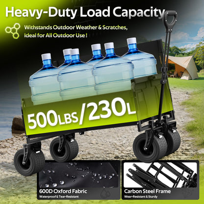 Beach Wagon with Seats, Heavy Duty Wagon Bench Seat Combo with Anti-Collapse Backbar, 2-in-1 Collapsible Lounge Cart for Sand Outdoor Camping, Carbon Steel 500lbs, Black