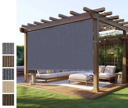 Patio Shades Roll Up Outdoor Roller Shade,Exterior Cordless Roll Up Outdoor Blinds for Patio, Gazebo Pergola Backyard Deck Porch Blinds Privacy Screen Protection UV Sun Blocking 10ft Wide x 8 H