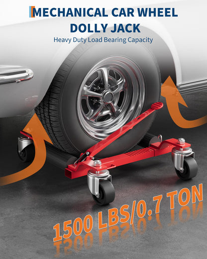 2 Pack 6000 LBS Heavy Duty Car Wheel Dolly Jack Set, Mechanical Vehicle Tire Positioning Mover with Ratcheting Foot Pedal, Auto Repair Moving Kit for Garage Workshop, Red