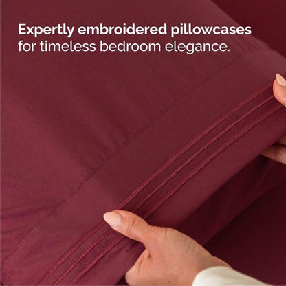 Cal King Size 4-Piece Sheet Set - Comfy Cooling Bed Sheets for Luxury Hotel Feel - Oeko-Tex Certified - Burgundy