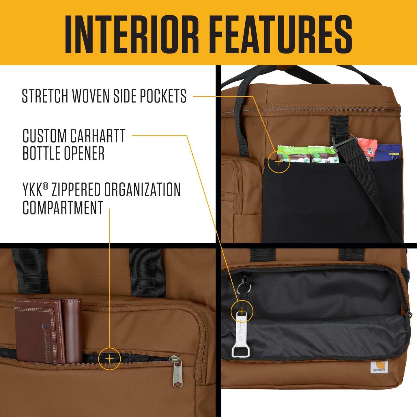 Carhartt Thick Foam Fully Insulated Cold Front Coolers, Premium Ice Retention, Durable Water Resistant Material W/Front Zippered Pocket, 24 Can Lunch Cooler, Oiled Walnut