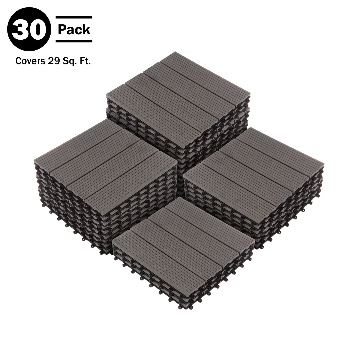 Interlocking Deck Tiles - 30-Pack 11.6-in Wood Plastic Composite All-Weather Outdoor Flooring Balcony Poolside or Patio by Pure Garden (Gray)