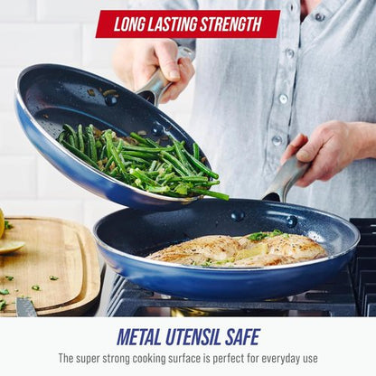 Blue Diamond Frying Pan Skillet Set - 9.5” & 11" Nonstick Ceramic, PFAS-Free, Durable & Scratch Resistant, Blue