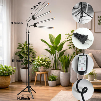 Quehoomii 61'' Grow Light Floor Lamp,6000K White Full Spectrum Growing Light for Indoor Tall Large Plants,Half or Full Brightness Dimmable & Auto Timer,Adjustable Height 17-61",