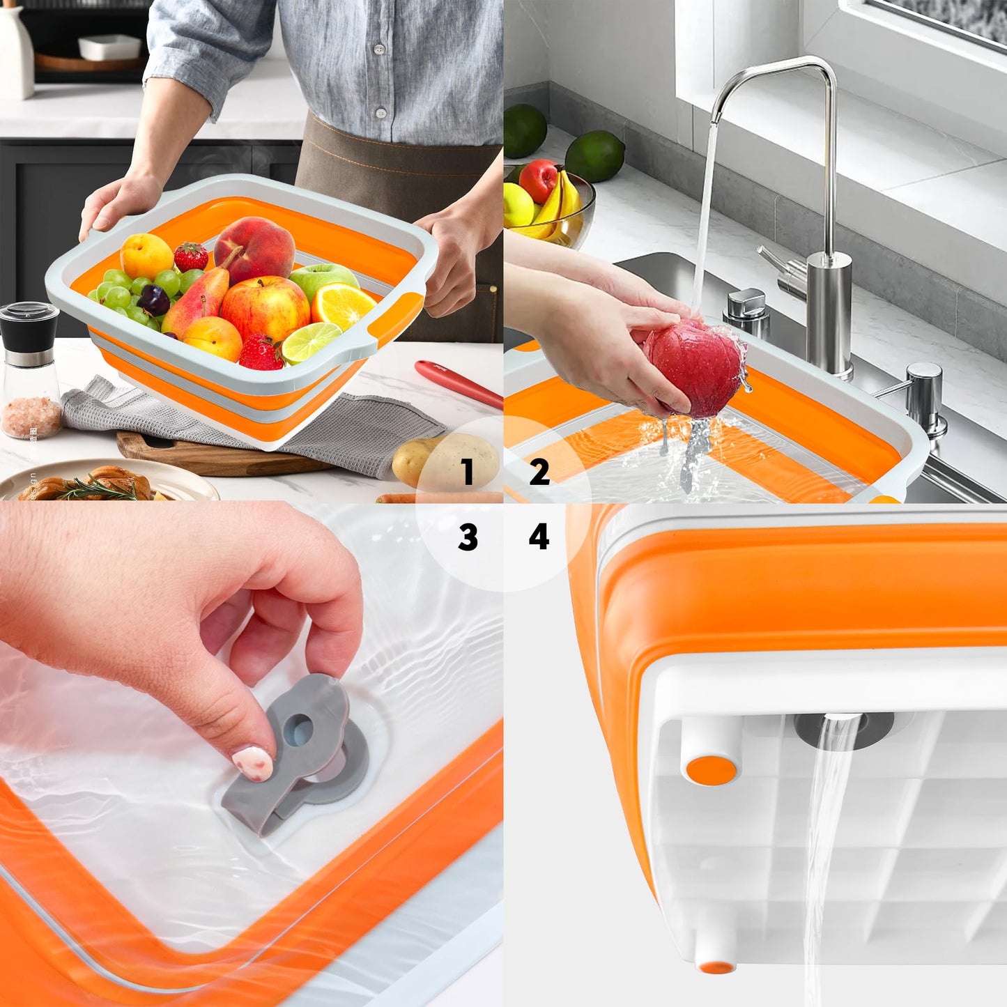 Verdvoca 1 Pcs 30L & 2 Pcs 16L Collapsible BBQ Prep Tubs with Lids for Fruit Prep & Washing, Meal Marinating and Food Storage