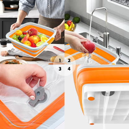 Verdvoca 1 Pcs 30L & 2 Pcs 16L Collapsible BBQ Prep Tubs with Lids for Fruit Prep & Washing, Meal Marinating and Food Storage