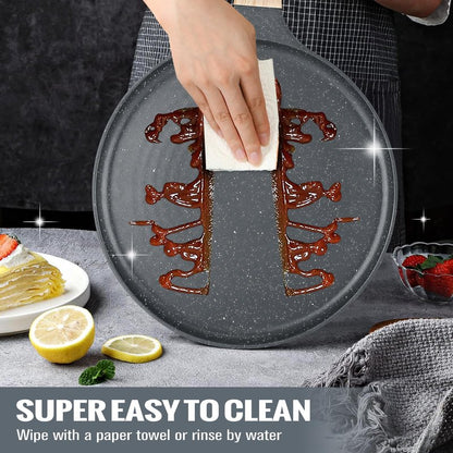 SouxMux Nonstick 11-Inch Crepe Pan with Spreader, Ceramic Coated Dosa Tawa Pan, Induction Compatible Flat Skillet for Pancakes, Omelettes, and More with Cool Handle, PFOA Free