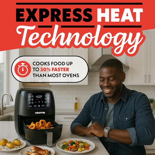 Gourmia Air Fryer - 4 Qt Capacity, Digital Display with 8 Cooking Presets | Compact Black Design