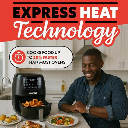 Gourmia Air Fryer - 4 Qt Capacity, Digital Display with 8 Cooking Presets | Compact Black Design