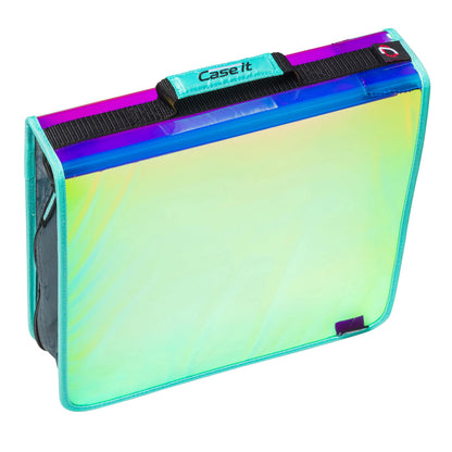 Case-it Iridescent Go Tab Zipper, 2" O-Ring with Removeable 5-Color tabbes, Expanding File Folder and Shoulder Strap and Handle, PS-440-VC-C, Pack of 6