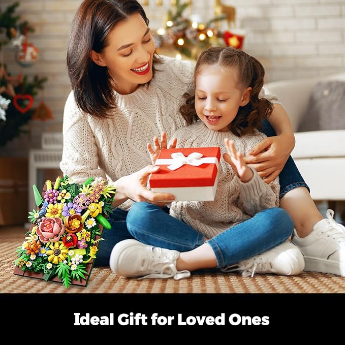 Pretty Spring Flower Sea Bouquet Building Set for Adults - Botanicals Building Kit Gifts for Valentine's Mother's Day Easter - Artificial Flowers for Decor or Table Display (1067 Pcs)
