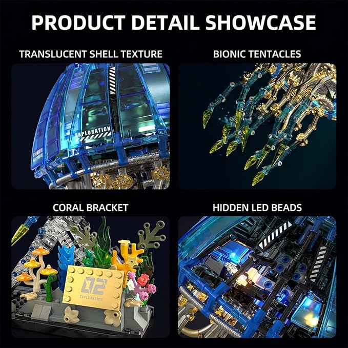 Biomimetic Mechanical Jellyfish Building Block Set – Gear-Driven Ocean Creature Model with Moving Tentacles and Display Base