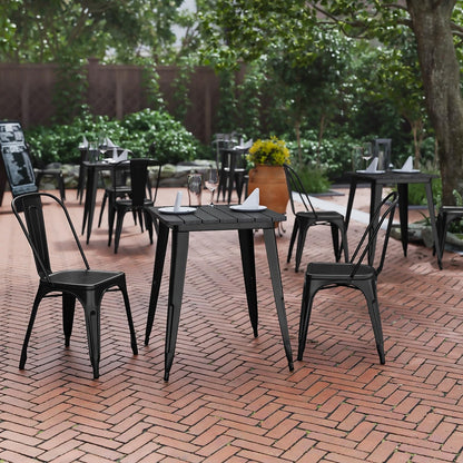Flash Furniture Declan Commercial Outdoor Dining Table, All Weather Poly Resin Top with Steel Base, 23.75" Square, Black/Black